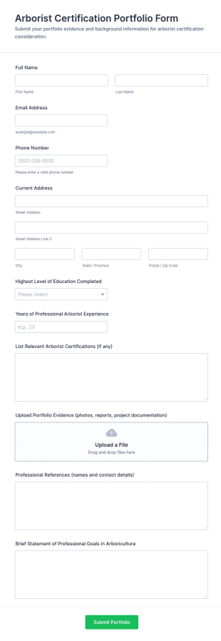 Arborist Certification Portfolio Form Template