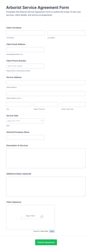 Arborist Service Agreement Form Template