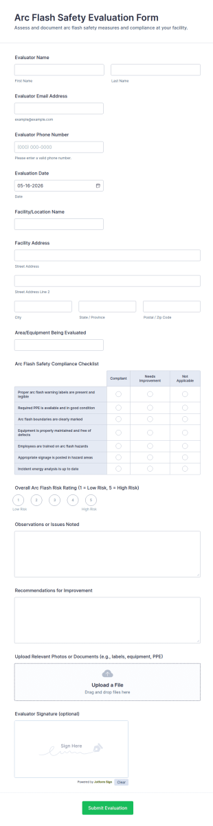 Arc Flash Safety Evaluation Form Template