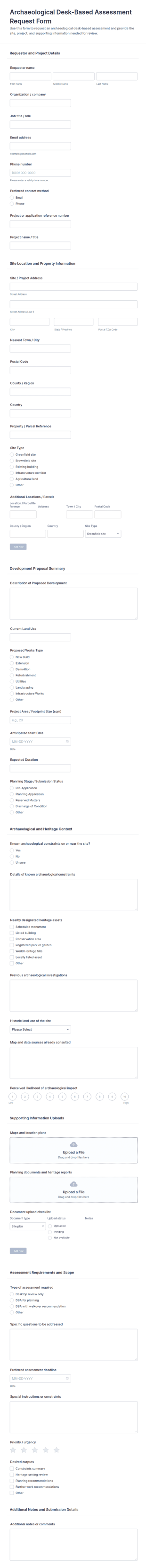 Archaeological Desk Based Assessment Request Form Template