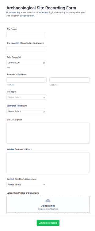 Archaeological Site Recording Form Template