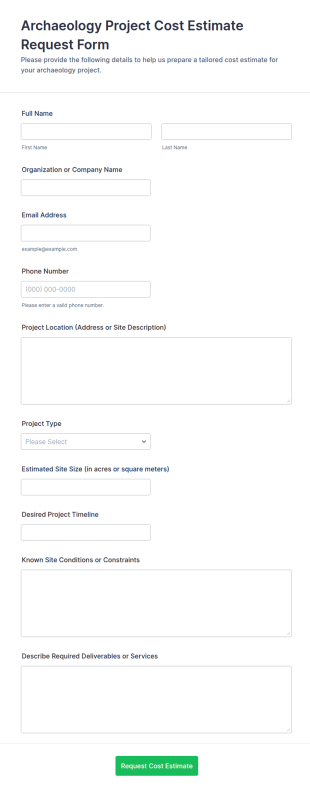 Archaeology Project Cost Estimate Request Form Template