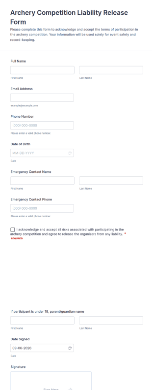 Archery Competition Liability Release Form Template