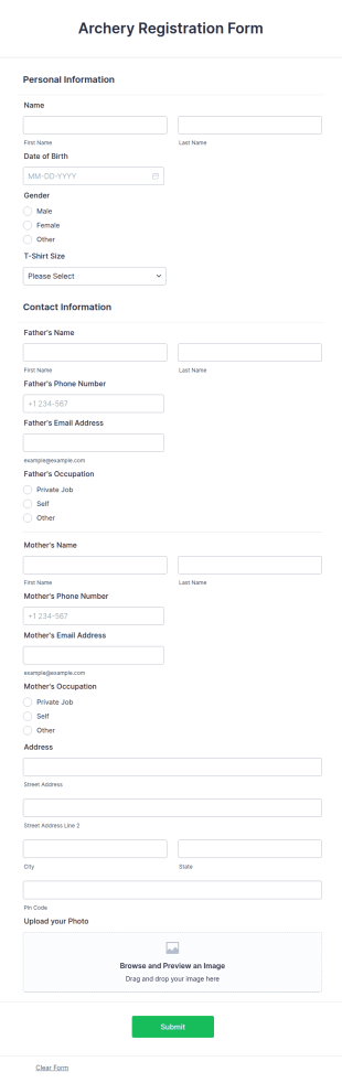 Archery Registration Form Template