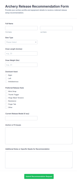 Archery Release Recommendation Form Template