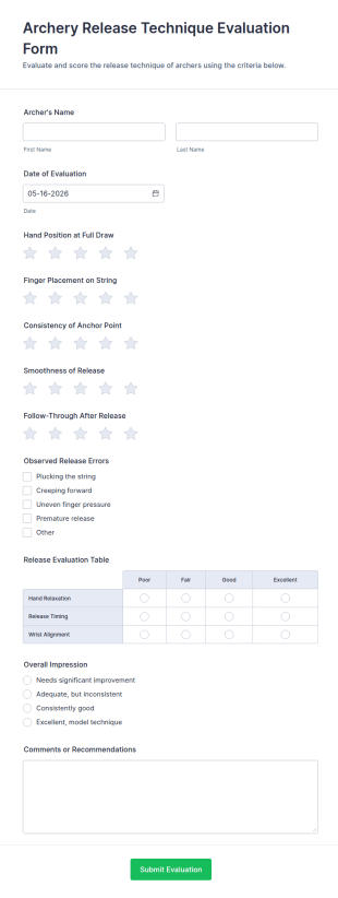 Archery Release Technique Evaluation Form Template