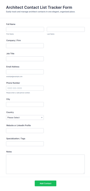 Architect Contact List Tracker Form Template