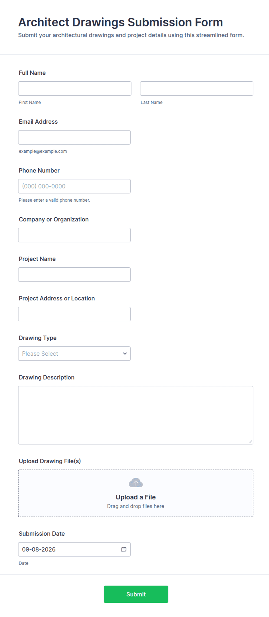 Architect Drawings Submission Form Template | Jotform
