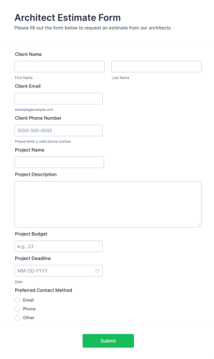 Architect Estimate Form Template