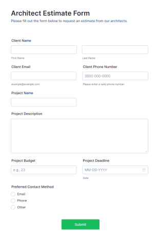 Architect Estimate Form Template