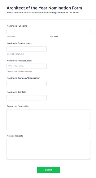 Architect Of The Year Nomination Form Template