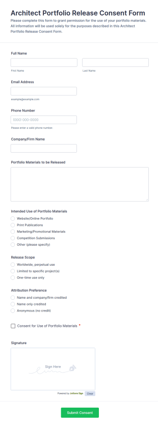 Architect Portfolio Release Consent Form Template