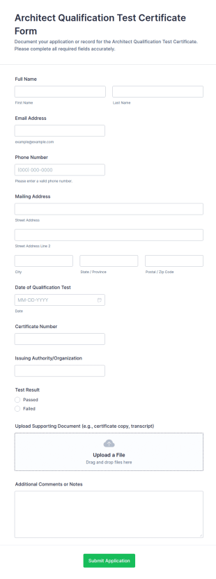 Architect Qualification Test Certificate Form Template