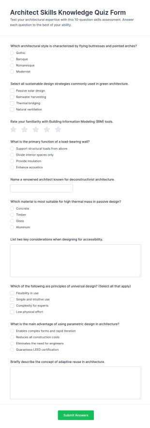 Architect Skills Knowledge Quiz Form Template