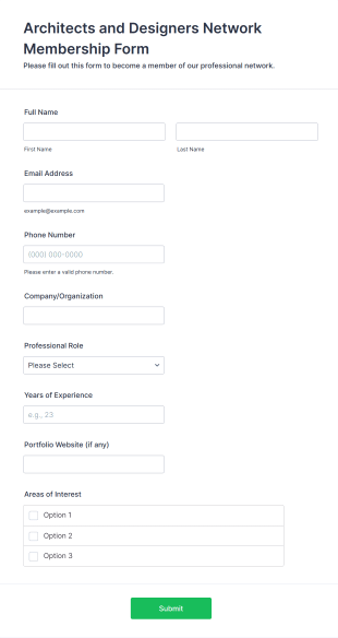 Architects And Designers Network Membership Form Form Template