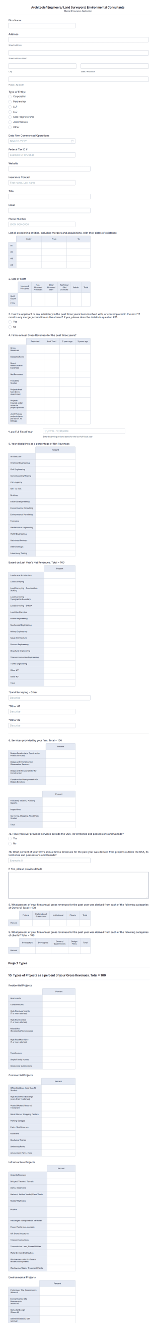 Architects And Engineers PLI Application Form Template
