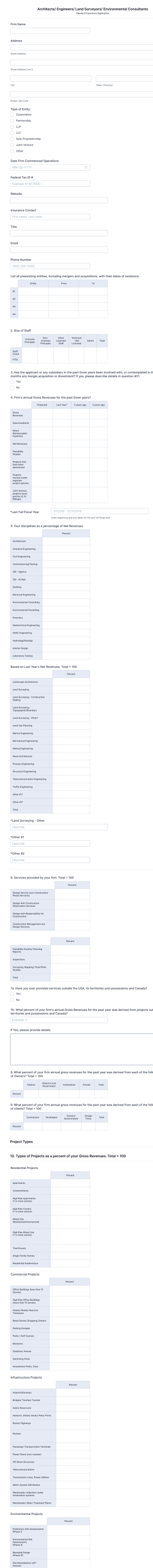 Architects And Engineers PLI Application Form Template