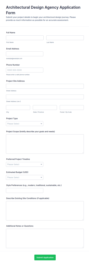 Architectural Design Agency Application Form Template