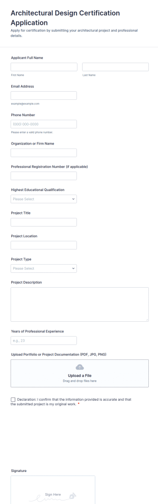 Architectural Design Certification Application Form Template