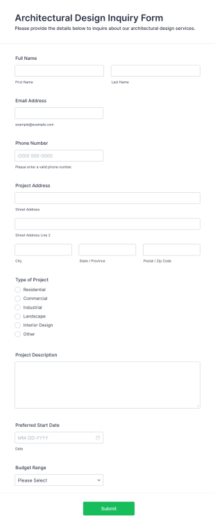Architectural Design Inquiry Form Form Template