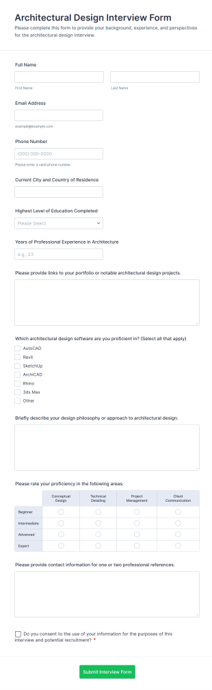 Architectural Design Interview Form Template