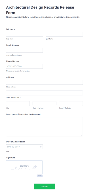 Architectural Design Records Release Form Form Template
