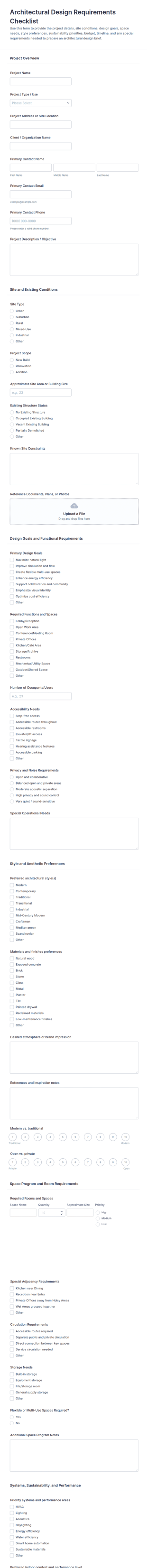 Architectural Design Requirements Checklist Form Template
