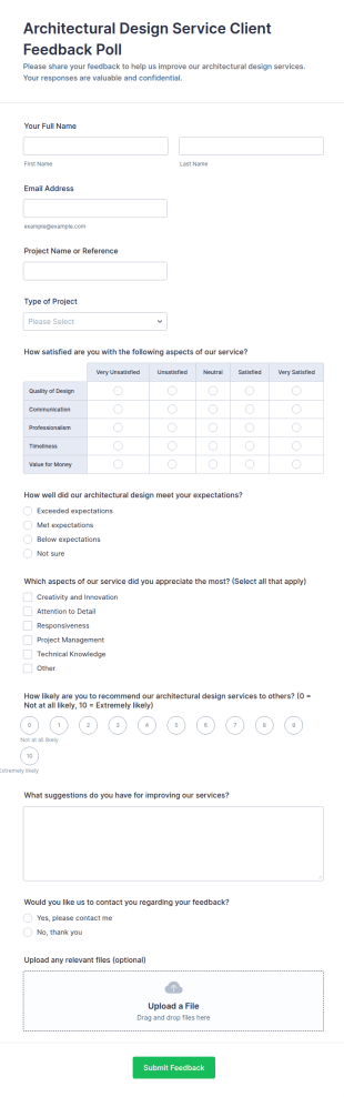 Architectural Design Service Client Feedback Poll Form Template