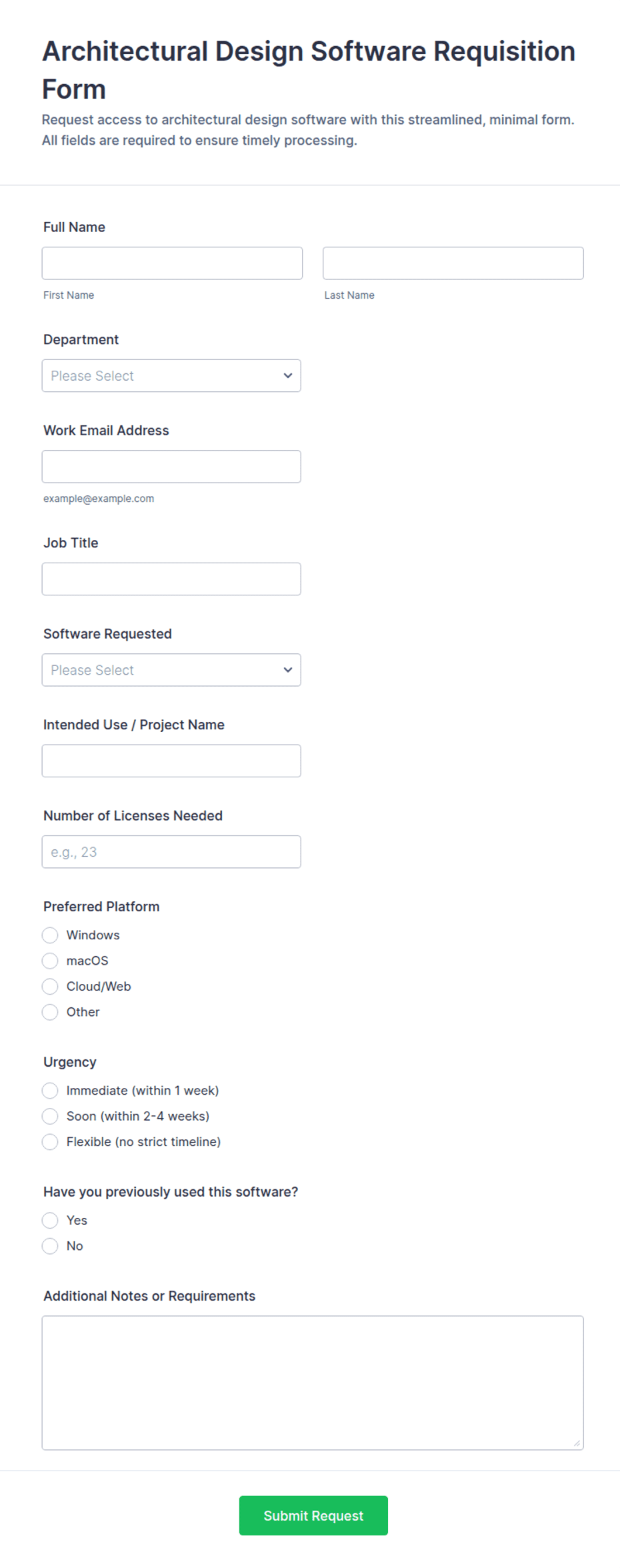 Architectural Design Software Requisition Form Template | Jotform