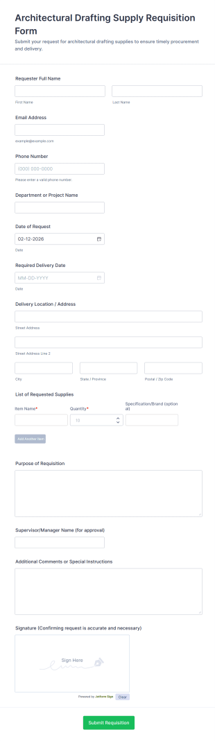 Architectural Drafting Supply Requisition Form Template