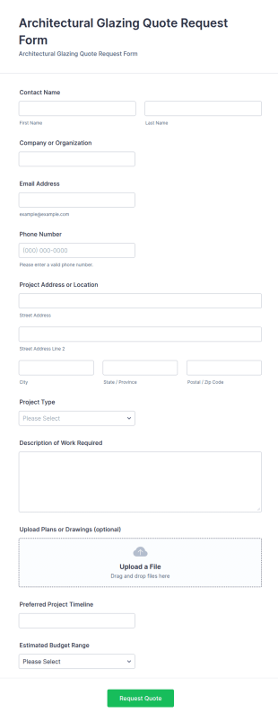Architectural Glazing Quote Request Form Template