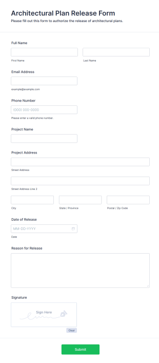 Architectural Plan Release Form Template