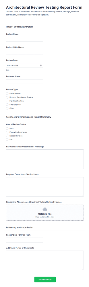 Architectural Review Testing Report Form Template
