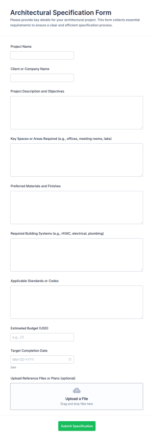 Architectural Specification Form Template