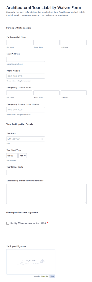 Architectural Tour Liability Waiver Form Template