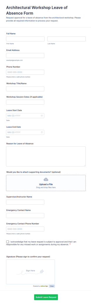 Architectural Workshop Leave Of Absence Form Template