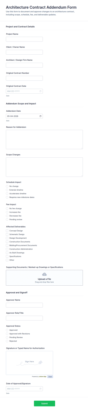 Architecture Contract Addendum Form Template