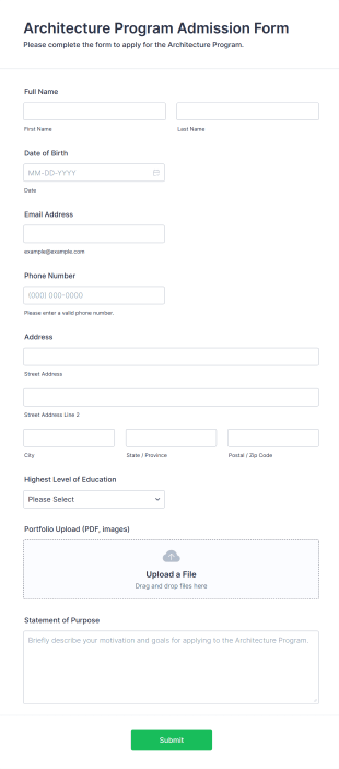 Architecture Program Admission Form Template