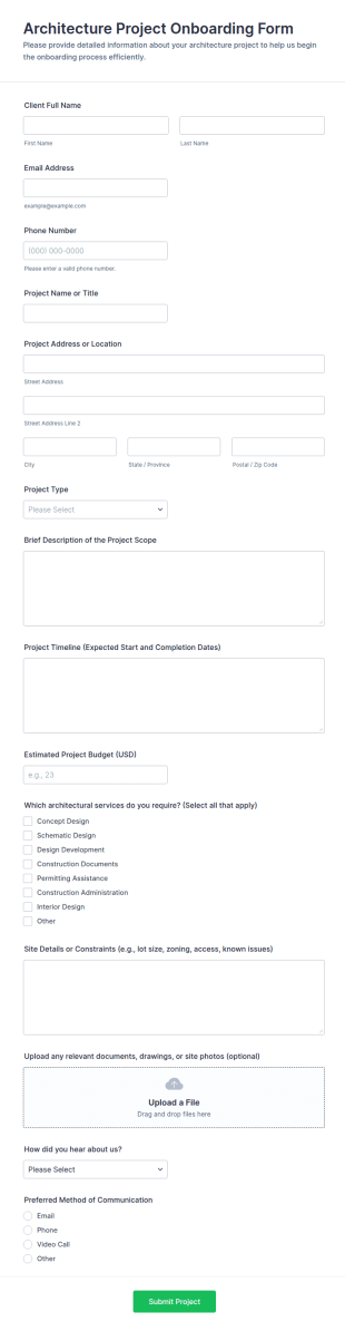 Architecture Project Onboarding Form Template