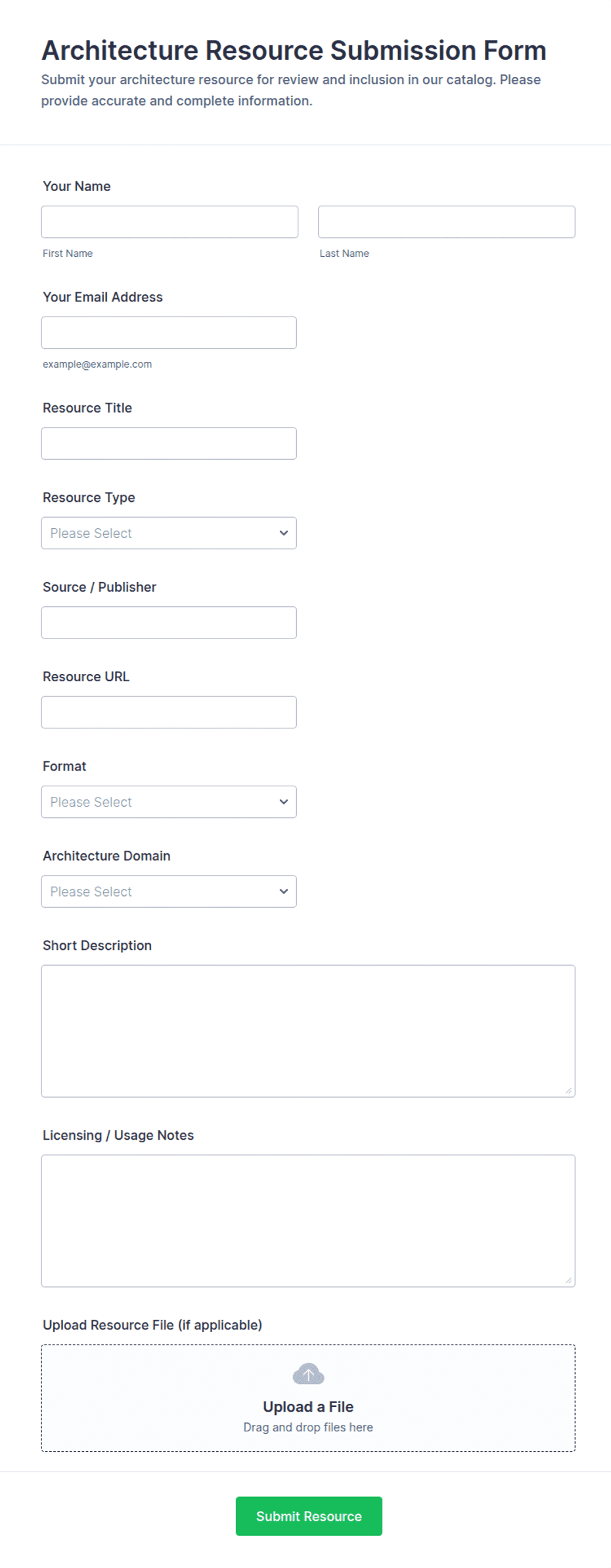 Architecture Resource Submission Form Template | Jotform
