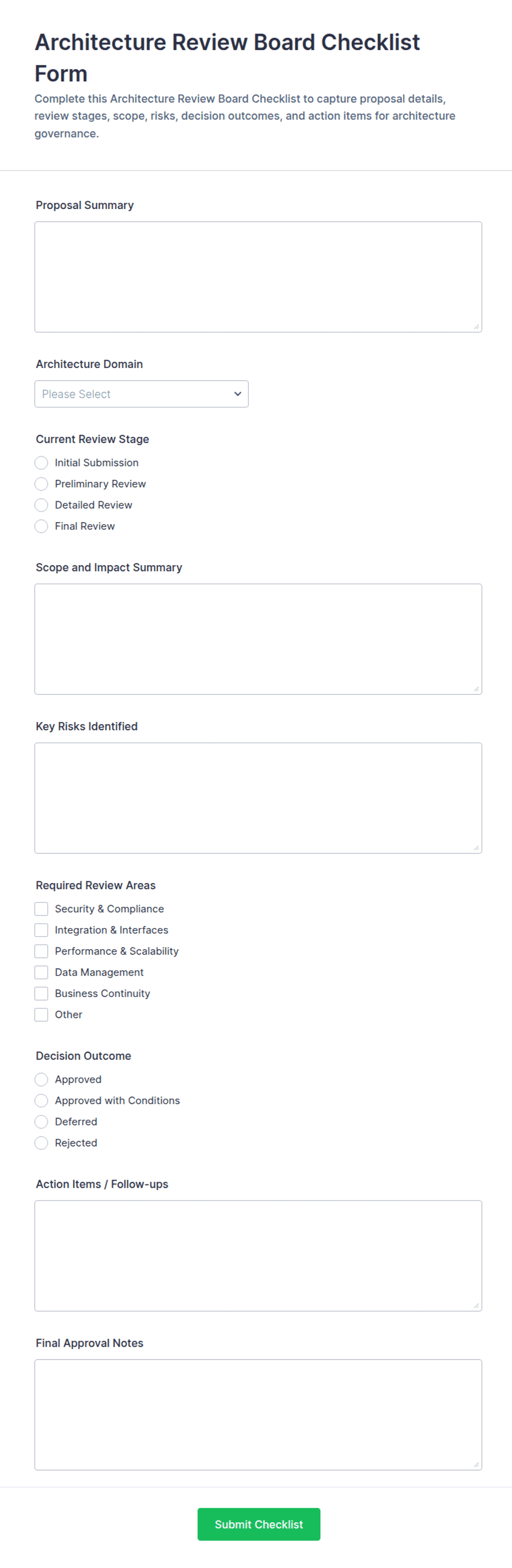 Architecture Review Board Checklist Form Template | Jotform