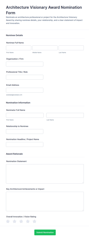 Architecture Visionary Award Nomination Form Template