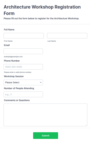 Architecture Workshop Registration Form Template