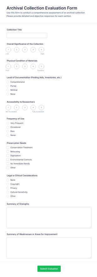 Archival Collection Evaluation Form Template