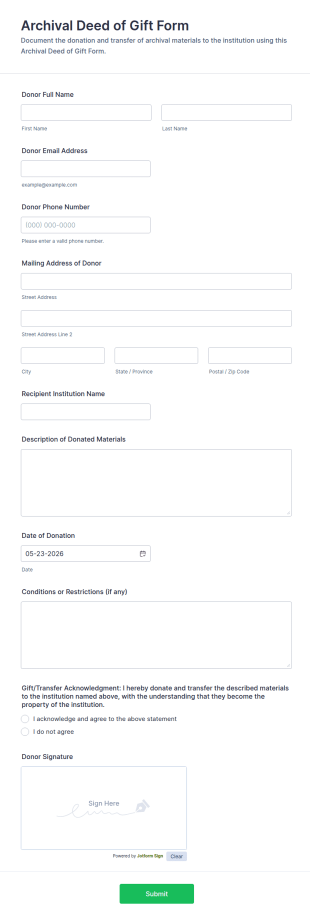 Archival Deed Of Gift Form Template