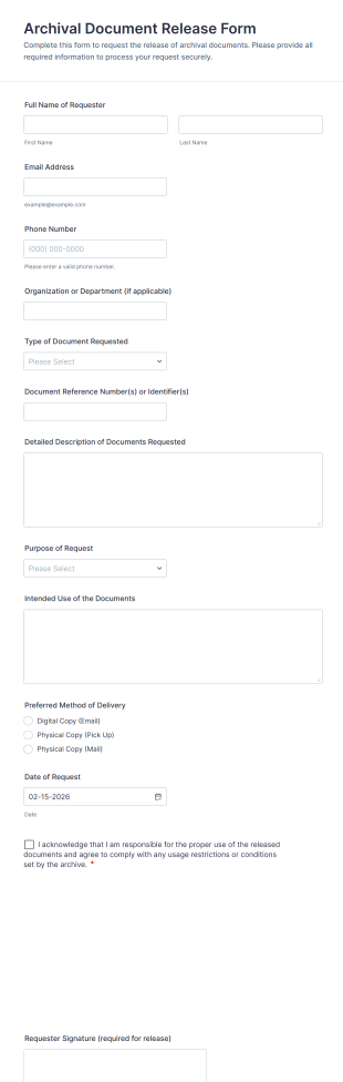 Archival Document Release Form Template