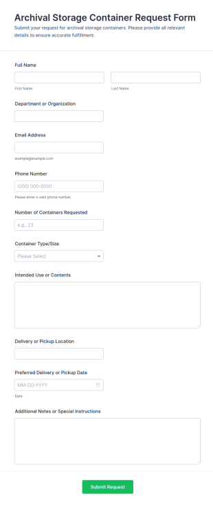 Archival Storage Container Request Form Template