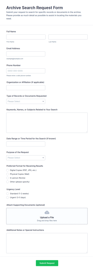 Archive Search Request Form Template