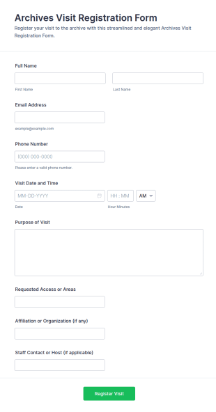 Archives Visit Registration Form Template