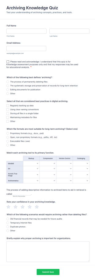 Archiving Knowledge Quiz Form Template
